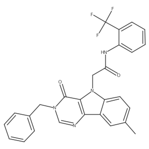 2-(3-benzyl-8-methyl-4-oxo-3H-pyrimido[5,4-b]indol-5(4H)-yl)-N-(2-(trifluoromethyl)phenyl)acetamide结构式