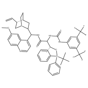 (2S,3R)-2-(3-(3,5-Bis(trifluoromethyl)phenyl)thioureido)-3-((tert-butyldiphenylsilyl)oxy)-N-((S)-(6-methoxyquinolin-4-yl)((1S,2S,4S,5R)-5-vinylquinuclidin-2-yl)methyl)butanamide结构式