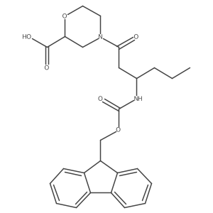4-[3-({[(9H-fluoren-9-yl)methoxy]carbonyl}amino)hexanoyl]morpholine-2-carboxylic acid结构式