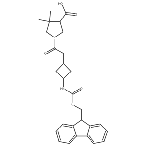 1-{2-[3-({[(9H-fluoren-9-yl)methoxy]carbonyl}amino)cyclobutyl]acetyl}-4,4-dimethylpyrrolidine-3-carboxylic acid结构式