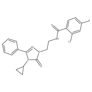 2-chloro-N-[2-(4-cyclopropyl-5-oxo-3-phenyl-4,5-dihydro-1H-1,2,4-triazol-1-yl)ethyl]-4-fluorobenzamide Structure