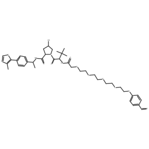 (2S,4R)-1-[(2S)-2-[[2-[2-[2-[2-[2-(4-formylphenoxy)ethoxy]ethoxy]ethoxy]ethoxy]acetyl]amino]-3,3-dimethyl-butanoyl]-4-hydroxy-N-[(1S)-1-[4-(4-methylthiazol-5-yl)phenyl]ethyl]pyrrolidine-2-carboxamide Structure