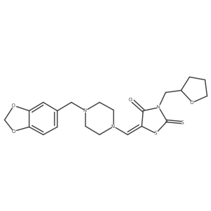 (5E)-5-{[4-(1,3-benzodioxol-5-ylmethyl)piperazin-1-yl]methylidene}-3-(tetrahydrofuran-2-ylmethyl)-2-thioxo-1,3-thiazolidin-4-one结构式