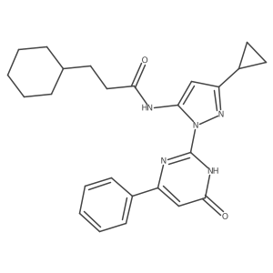 3-cyclohexyl-N-(3-cyclopropyl-1-(6-oxo-4-phenyl-1,6-dihydropyrimidin-2-yl)-1H-pyrazol-5-yl)propanamide Structure