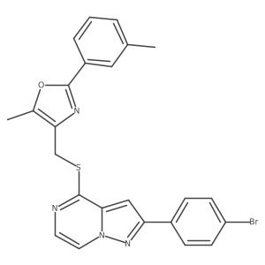 2-(4-Bromophenyl)-4-({[5-methyl-2-(3-methylphenyl)-1,3-oxazol-4-yl]methyl}thio)pyrazolo[1,5-a]pyrazine Structure