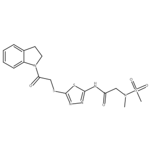 N-(5-((2-(indolin-1-yl)-2-oxoethyl)thio)-1,3,4-thiadiazol-2-yl)-2-(N-methylmethylsulfonamido)acetamide Structure