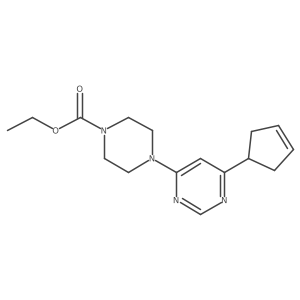 Ethyl 4-[6-(cyclopent-3-en-1-yl)pyrimidin-4-yl]piperazine-1-carboxylate结构式