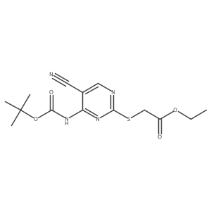 Ethyl 2-[(4-{[(tert-butoxy)carbonyl]amino}-5-cyanopyrimidin-2-yl)sulfanyl]acetate Structure