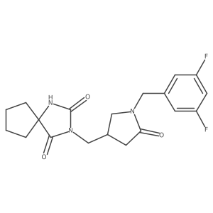 3-({1-[(3,5-Difluorophenyl)methyl]-5-oxopyrrolidin-3-yl}methyl)-1,3-diazaspiro[4.4]nonane-2,4-dione结构式