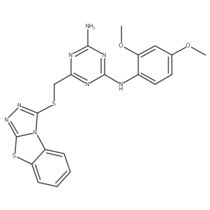 N-(2,4-dimethoxyphenyl)-6-[([1,2,4]triazolo[3,4-b][1,3]benzothiazol-3-ylsulfanyl)methyl]-1,3,5-triazine-2,4-diamine Structure