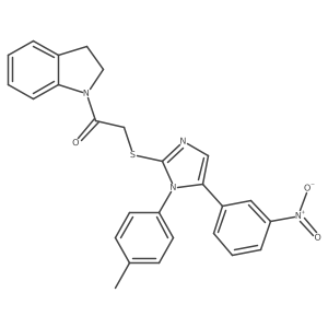 1-(indolin-1-yl)-2-((5-(3-nitrophenyl)-1-(p-tolyl)-1H-imidazol-2-yl)thio)ethanone结构式