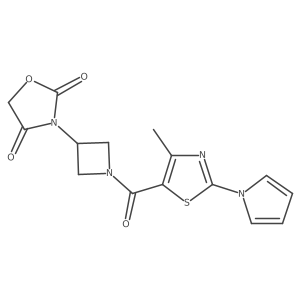 3-(1-(4-methyl-2-(1H-pyrrol-1-yl)thiazole-5-carbonyl)azetidin-3-yl)oxazolidine-2,4-dione Structure