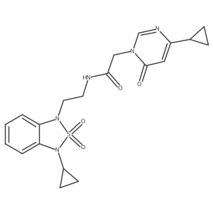 N-[2-(3-cyclopropyl-2,2-dioxo-1,3-dihydro-2lambda6,1,3-benzothiadiazol-1-yl)ethyl]-2-(4-cyclopropyl-6-oxo-1,6-dihydropyrimidin-1-yl)acetamide结构式