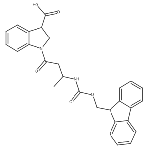 1-[(3R)-3-({[(9H-fluoren-9-yl)methoxy]carbonyl}amino)butanoyl]-2,3-dihydro-1H-indole-3-carboxylic acid Structure
