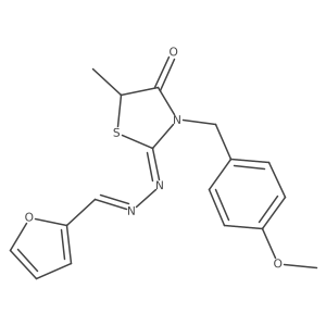 (2E)-2-[(E)-furan-2-ylmethylidenehydrazinylidene]-3-[(4-methoxyphenyl)methyl]-5-methyl-1,3-thiazolidin-4-one结构式