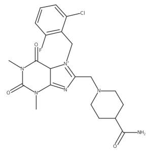 1-[[7-[(2-chloro-6-fluorophenyl)methyl]-1,3-dimethyl-2,6-dioxo-5H-purin-7-ium-8-yl]methyl]piperidine-4-carboxamide结构式