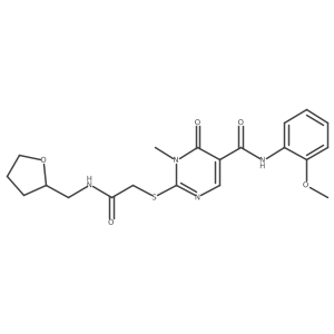 6-keto-2-[[2-keto-2-(tetrahydrofurfurylamino)ethyl]thio]-N-(2-methoxyphenyl)-1-methyl-pyrimidine-5-carboxamide结构式