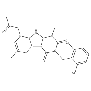 7-[(2,6-dichlorophenyl)methyl]-3,9-dimethyl-1-(2-oxopropyl)-5a,9a,10,10a-tetrahydro-4H-purino[8,7-c][1,2,4]triazine-6,8-dione结构式