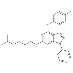 N~4~-(4-fluorophenyl)-1-phenyl-N~6~-[3-(propan-2-yloxy)propyl]-1H-pyrazolo[3,4-d]pyrimidine-4,6-diamine结构式