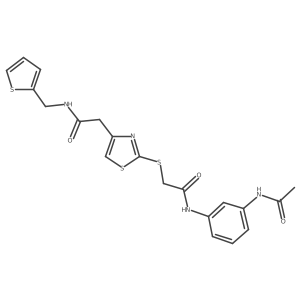 N-(3-acetamidophenyl)-2-((4-(2-oxo-2-((thiophen-2-ylmethyl)amino)ethyl)thiazol-2-yl)thio)acetamide结构式