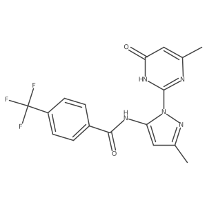 N-(3-methyl-1-(4-methyl-6-oxo-1,6-dihydropyrimidin-2-yl)-1H-pyrazol-5-yl)-4-(trifluoromethyl)benzamide结构式