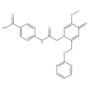 4-(2-(5-methoxy-4-oxo-2-((pyrimidin-2-ylthio)methyl)pyridin-1(4H)-yl)acetamido)benzamide结构式