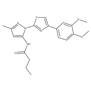 N-(1-(4-(3,4-dimethoxyphenyl)thiazol-2-yl)-3-methyl-1H-pyrazol-5-yl)butyramide结构式