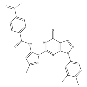 N-(1-(1-(3,4-dimethylphenyl)-4-oxo-4,5-dihydro-1H-pyrazolo[3,4-d]pyrimidin-6-yl)-3-methyl-1H-pyrazol-5-yl)-4-nitrobenzamide结构式