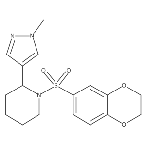 1-((2,3-dihydrobenzo[b][1,4]dioxin-6-yl)sulfonyl)-2-(1-methyl-1H-pyrazol-4-yl)piperidine结构式