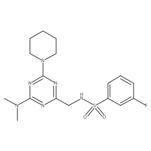 N-((4-(dimethylamino)-6-(piperidin-1-yl)-1,3,5-triazin-2-yl)methyl)-3-fluorobenzenesulfonamide结构式