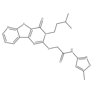 2-((3-isopentyl-4-oxo-3,4-dihydropyrido[3',2':4,5]thieno[3,2-d]pyrimidin-2-yl)thio)-N-(5-methylisoxazol-3-yl)acetamide结构式