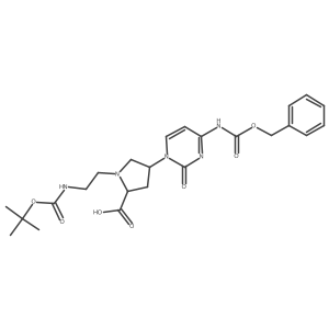 (2S,4S)-4-(4-(((Benzyloxy)carbonyl)amino)-2-oxopyrimidin-1(2H)-yl)-1-(2-((tert-butoxycarbonyl)amino)ethyl)pyrrolidine-2-carboxylic acid结构式