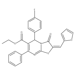 Ethyl 5-(4-fluorophenyl)-2-(2-furanylmethylene)-2,3-dihydro-3-oxo-7-phenyl-5H-thiazolo[3,2-a]pyrimidine-6-carboxylate结构式