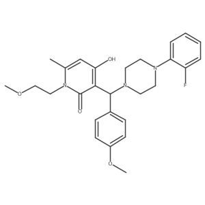 3-((4-(2-fluorophenyl)piperazin-1-yl)(4-methoxyphenyl)methyl)-4-hydroxy-1-(2-methoxyethyl)-6-methylpyridin-2(1H)-one结构式