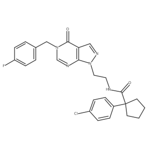 1-(4-chlorophenyl)-N-(2-(5-(4-fluorobenzyl)-4-oxo-4,5-dihydro-1H-pyrazolo[3,4-d]pyrimidin-1-yl)ethyl)cyclopentanecarboxamide结构式