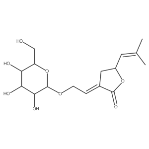 (3Z,5S)-3-[2-(I(2)-D-Glucopyranosyloxy)ethylidene]dihydro-5-(2-methyl-1-propen-1-yl)-2(3H)-furanone结构式