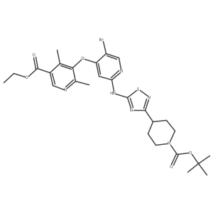 Ethyl 5-(2-(3-(1-(tert-butoxycarbonyl)piperidin-4-yl)-1,2,4-thiadiazol-5-ylamino)-5-bromopyridin-4-yloxy)-4,6-dimethylnicotinate结构式