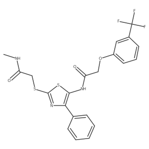 N-methyl-2-[(4-phenyl-5-{2-[3-(trifluoromethyl)phenoxy]acetamido}-1,3-thiazol-2-yl)sulfanyl]acetamide结构式