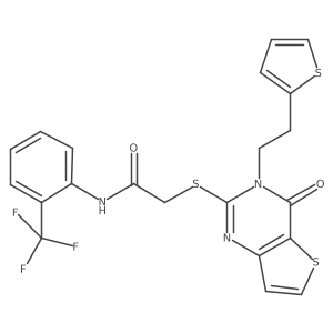 2-({4-oxo-3-[2-(thiophen-2-yl)ethyl]-3,4-dihydrothieno[3,2-d]pyrimidin-2-yl}sulfanyl)-N-[2-(trifluoromethyl)phenyl]acetamide结构式