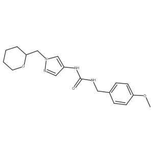 1-(4-methoxybenzyl)-3-(1-((tetrahydro-2H-pyran-2-yl)methyl)-1H-pyrazol-4-yl)urea结构式