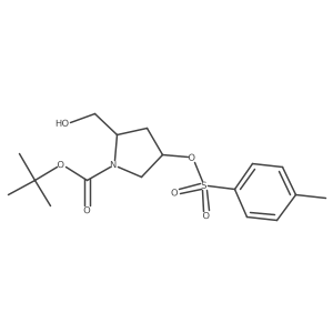 tert-Butyl (2R,4R)-2-(hydroxymethyl)-4-(tosyloxy)pyrrolidine-1-carboxylate结构式