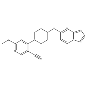 2-(Methylsulfanyl)-4-(4-{pyrazolo[1,5-a]pyrimidin-5-yloxy}piperidin-1-yl)pyrimidine-5-carbonitrile Structure