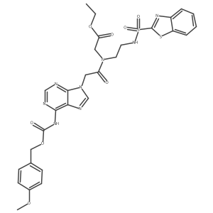 N-[2-(Benzothiazole-2-sulfonylamino)-ethyl]-N-{[6-N-(4-methoxybenzyloxycarbonyl)-adenin-9-yl]-acetyl}-glycine ethyl ester结构式