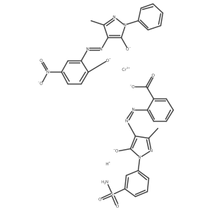Cc1nn(-c2cccc(S(N)(=O)=O)c2)c([O-])c1N=Nc1ccccc1C(=O)[O-].Cc1nn(-c2ccccc2)c([O-])c1N=Nc1cc([N+](=O)[O-])ccc1[O-].[Cr+3].[H+]结构式