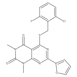 5-((2-chloro-6-fluorobenzyl)thio)-7-(furan-2-yl)-1,3-dimethylpyrimido[4,5-d]pyrimidine-2,4(1H,3H)-dione结构式