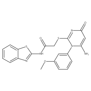 2-((6-amino-1-(3-methoxyphenyl)-4-oxo-1,4-dihydropyrimidin-2-yl)thio)-N-(benzo[d]thiazol-2-yl)acetamide结构式