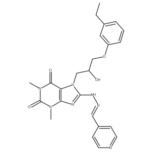 (E)-7-(3-(3-ethylphenoxy)-2-hydroxypropyl)-1,3-dimethyl-8-(2-(pyridin-4-ylmethylene)hydrazinyl)-1H-purine-2,6(3H,7H)-dione Structure