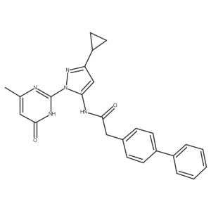 2-([1,1'-biphenyl]-4-yl)-N-(3-cyclopropyl-1-(4-methyl-6-oxo-1,6-dihydropyrimidin-2-yl)-1H-pyrazol-5-yl)acetamide结构式