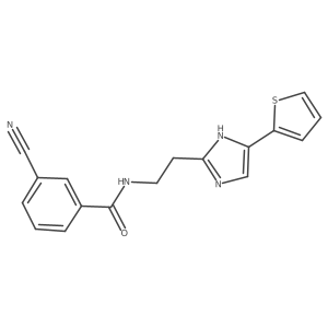 3-cyano-N-(2-(4-(thiophen-2-yl)-1H-imidazol-2-yl)ethyl)benzamide结构式