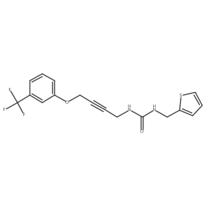 1-(Thiophen-2-ylmethyl)-3-(4-(3-(trifluoromethyl)phenoxy)but-2-yn-1-yl)urea结构式